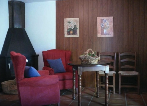 Interior de una casa que cuenta con un sofá, una mesa de café. Se ve en la imagen un radiador bajo una ventana.